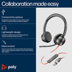 HP Poly Blackwire 8225 Uc , Stereo Usb-C Corded Headset , Anc , Inc Usb-A Adaptor