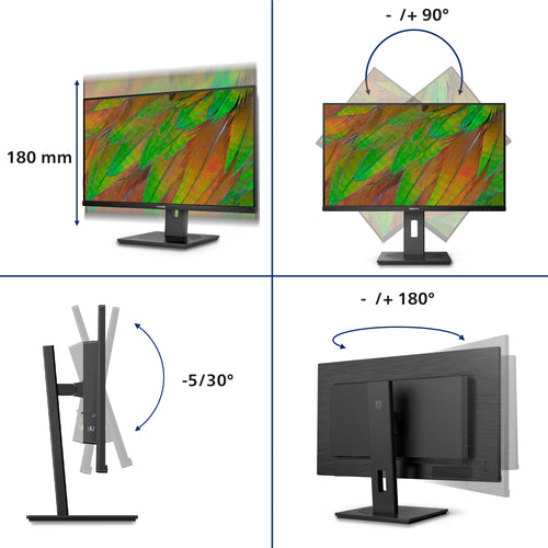 Philips 32" (16:9) Monitor, Uhd Ips, Hdmi(2), Dp, Usb(5), Usb-C, Lan, H/ Adj, 4Yr