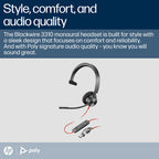 HP Poly Blackwire 3310 Ms Mono Usb-C Corded Headset, Including Usb-A Adaptor