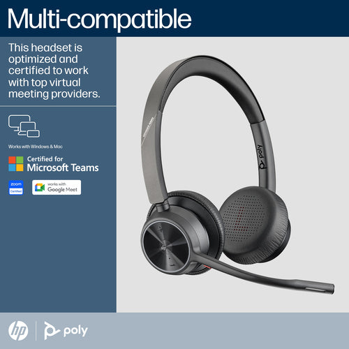 HP Poly Voyager 4320 Oth Wireless Ms Stereo Headset W/Charging Stand, Bt700 Dongle , Usb-A