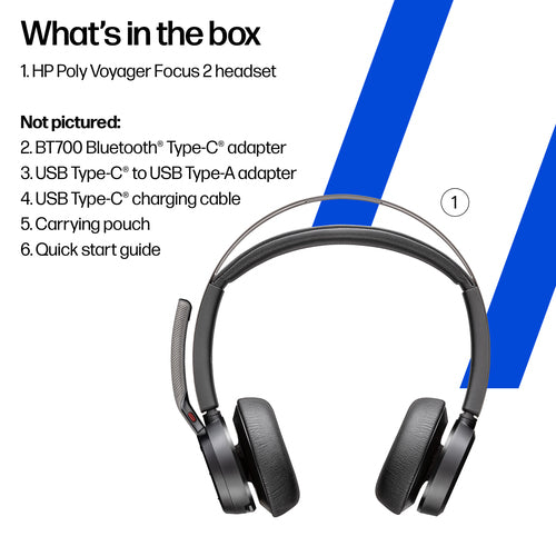 HP Poly Voyager Focus 2 Uc Stereo Headset Anc Bt700 Usb-C Dongle Pc/Mob Incl Usb-A Adaptor