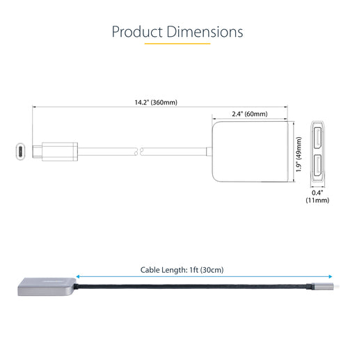 Startech 2 Port Usb-C Mst Hub, Dp Multi-Monitor Adapter, 2X 4K 60Hz 3 Yr