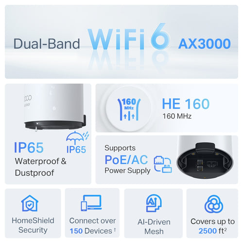 Tp-Link Deco Ax3000 Outdoor Mesh Wi-Fi 6 Dual-Band System, Gbe(2), 1-Pack, 3Yr