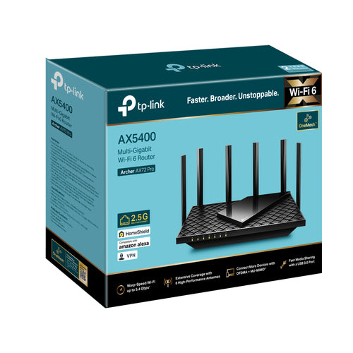 Tp-Link Archer Ax5400 Wi-Fi 6 Gigabit Dual-Band Router, Easymesh, 2.5Gbe(1), Gbe(4), 3Yr