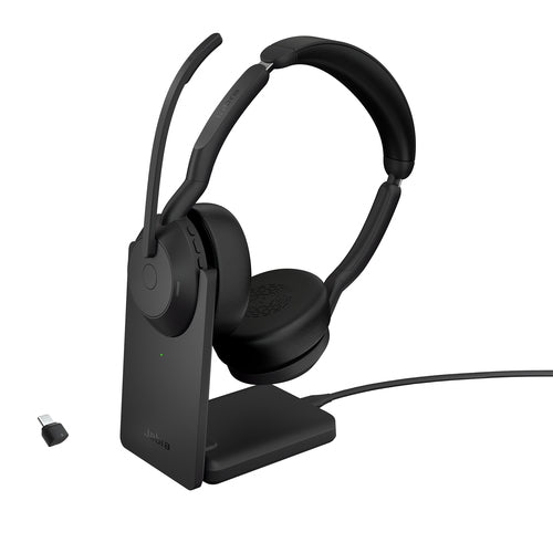 Jabra Wireless Evolve2 55 Uc Stereo Bluetooth Anc Headset W/Charging Stand+Link390C,Usb-C