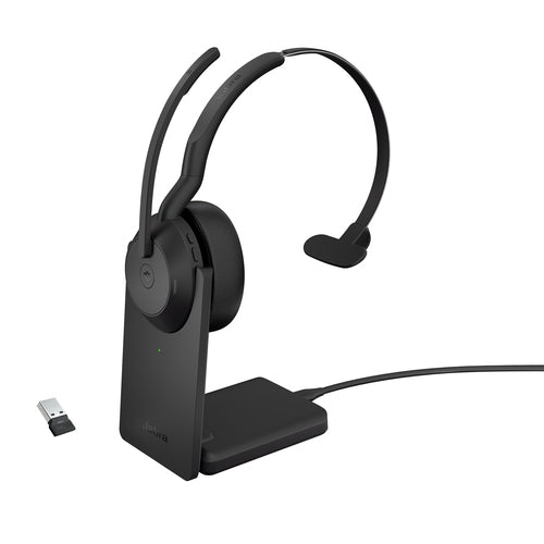 Jabra Wireless Evolve2 55 Ms Mono Bluetooth Anc Headset W/Charging Stand+Link390A, Usb-A
