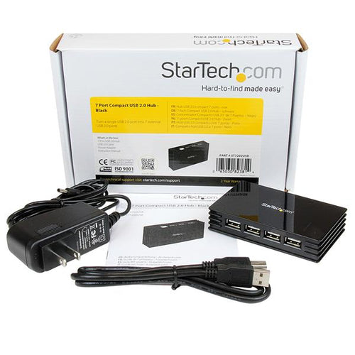 Startech 7 Port Compact Black USB 2.0 Hub - Taa