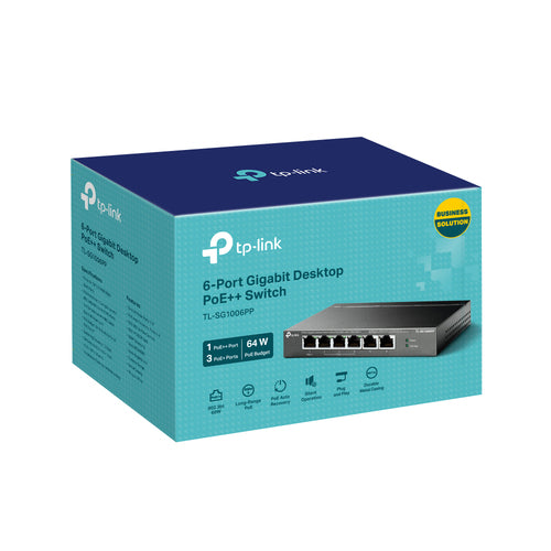 Tp-Link 6-Port Unmanaged Gigabit Switch, Poe+(3), Poe++(1), 64W, Metal Case, 5Yr