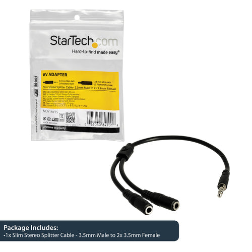 Startech 3.5Mm Stereo Splitter Cable, 3-Position To 2X 3-Position, M/F, Ltw