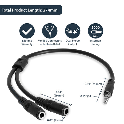 Startech 3.5Mm Stereo Splitter Cable, 3-Position To 2X 3-Position, M/F, Ltw