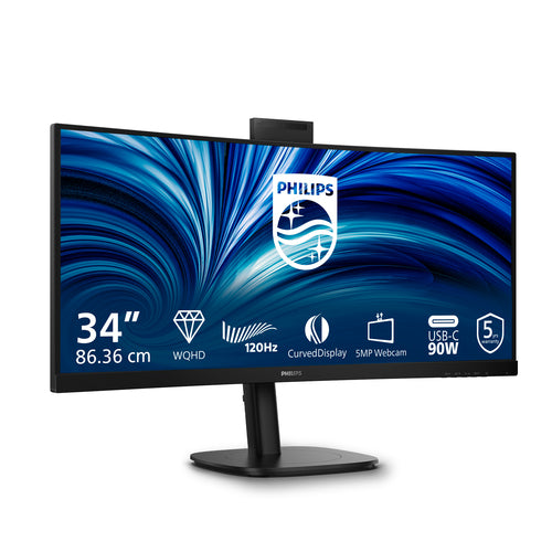 Philips 34" Curve Monitor, Wqhd Va, Hdmi(2), Dp, Usb(5), Usb-C, Lan, Kvm, Wcam, 4Yr