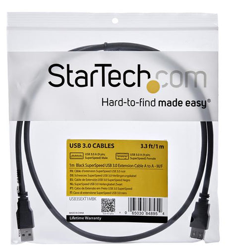 Startech 1M USB 3.0 A To A Extension Cable, M/F, Black, Ltw