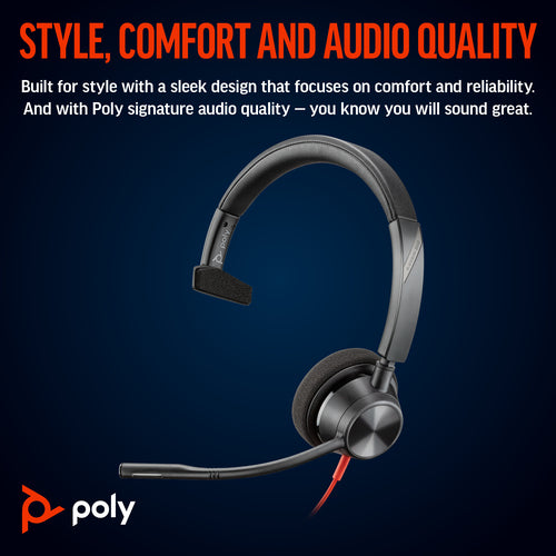HP Poly Blackwire 3310, Uc, Mono Usb-C Corded Headset, Including Usb-A Adaptor