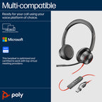 HP Poly Blackwire 8225 Uc , Stereo Usb-C Corded Headset , Anc , Inc Usb-A Adaptor