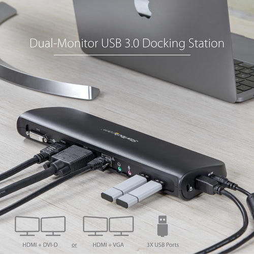 Startech USB 3.0 Dock, Dual Display, Hdmi, Dvi, Vga, Usb(3), Rj45, 3Yr