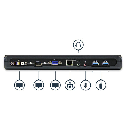 Startech USB 3.0 Dock, Dual Display, Hdmi, Dvi, Vga, Usb(3), Rj45, 3Yr