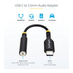Startech Usb-C Audio Adapter To 3.5Mm Trrs Jack, Headphone Aux Dongle, 2 Yr