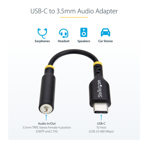 Startech Usb-C Audio Adapter To 3.5Mm Trrs Jack, Headphone Aux Dongle, 2 Yr