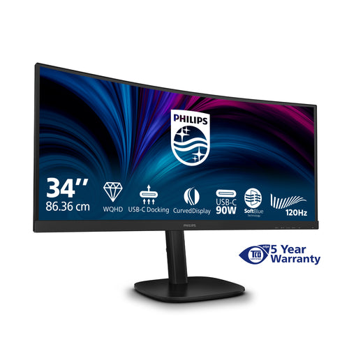 Philips 34" (21:9) Curve Monitor, Wqhd Va, Hdmi, Dp, Usb(5), Usb-C, Lan, Kvm, H/Adj, 4Yr