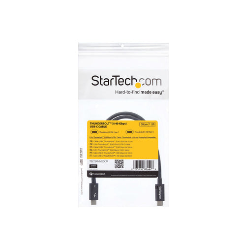 Startech 0.5M T/Bolt3 Cable, 40Gbps, 100W Pd, Black, 2Yr