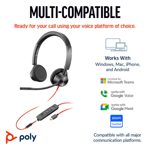HP Poly Blackwire 3325 Uc, Stereo , Corded Usb-C Headset, 3.5Mm Inc Usb-A Adaptor