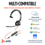 HP Poly Blackwire 3315 Uc , Mono Usb-C Corded Headset , 3.5Mm Incl Usb-A Adaptor