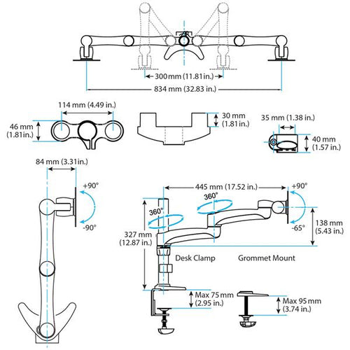 Startech Dual Monitor Desk Mount, Up To 24", Articulating, H/Adj, Vesa, 5Yr
