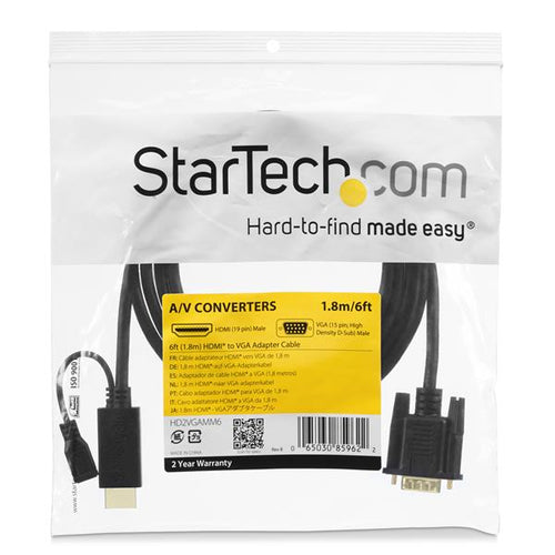Startech 1.8M HDMI To VGA Adapter Cable, 3Yr