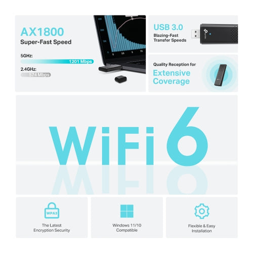 Tp-Link Archer Ax1800 Wi-Fi 6 Dual-Band USB Adapter, Usb3.0, 3Yr