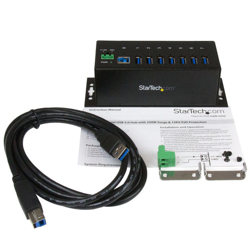 Startech 7 Port USB 3.0 Hub, Industrial, Metal, Esd & Surge Protection, Mount, 2Yr