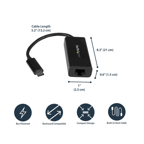 Startech Usb-C 3.0 To Gbe Adapter, Tb3 Compatible, 20Cm, Black, 2Yr
