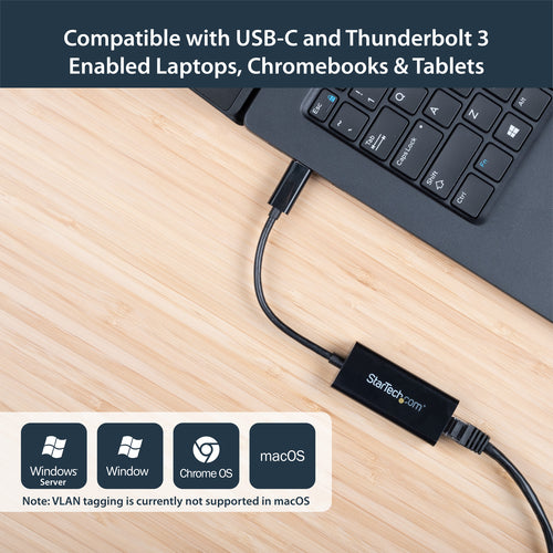 Startech Usb-C 3.0 To Gbe Adapter, Tb3 Compatible, 20Cm, Black, 2Yr