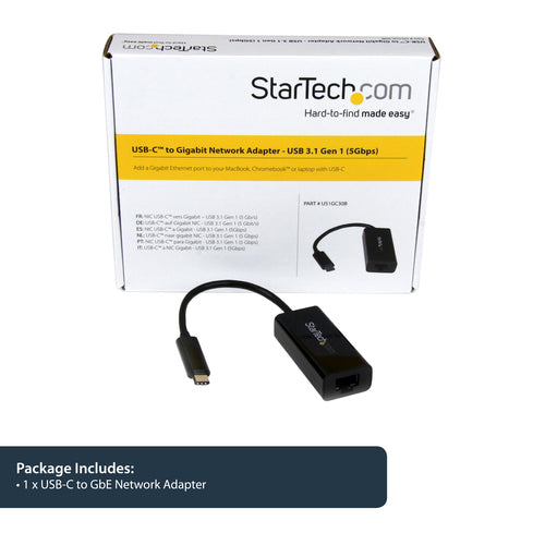 Startech Usb-C 3.0 To Gbe Adapter, Tb3 Compatible, 20Cm, Black, 2Yr