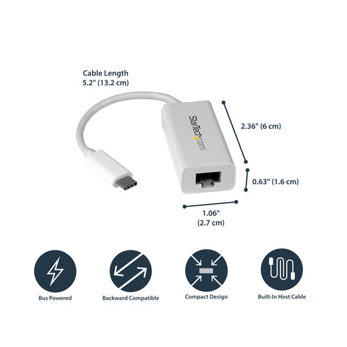 Startech Usb-C 3.0 To Gbe Adapter, Tb3 Compatible, White, 2Yr