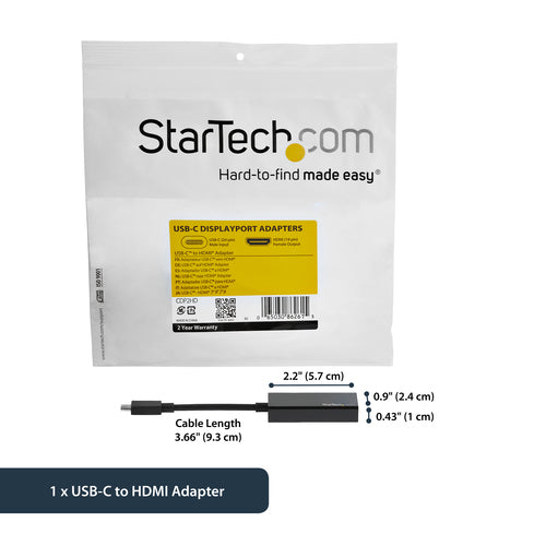 Startech Usb-C (T/Bolt3) To HDMI Adapter, 4K, Black, 3Yr