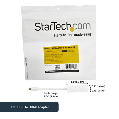 Startech Usb-C (T/Bolt3) To HDMI Adapter, 4K, White, 3Yr