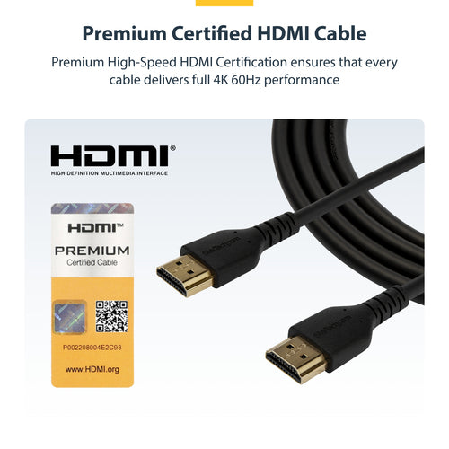 Startech 2M High Speed HDMI 2.0 Cable, M/M, 4K 60Hz, Ethernet, Rugged, Black, Ltw