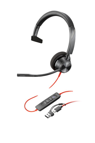 HP Poly Blackwire 3310 Ms Mono Usb-C Corded Headset, Including Usb-A Adaptor