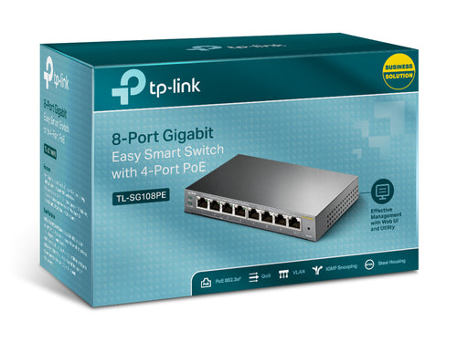 Tp-Link 8-Port Easy Smart Gigabit Switch, Poe+(4), 64W, Metal Case, 5Yr