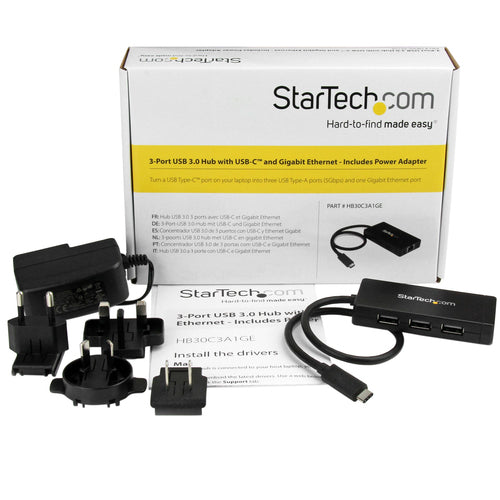 Startech 3 Port Usb-C Hub, Usb-C(1), Usb(3), Rj45, 2Yr
