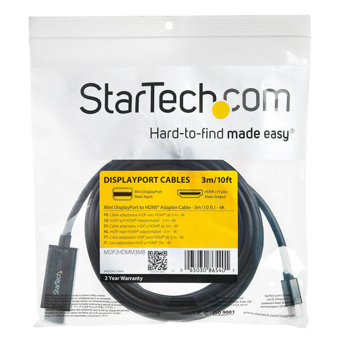 Startech 3M Mdp To HDMI Adapter Cable, 4K, Black, 3Yr