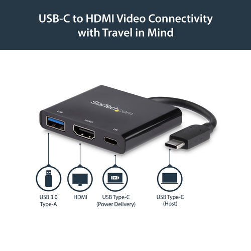 Startech Usb-C (T/Bolt3) Multiport Adapter, 4K Hdmi, Usb, Single Display, 60W Pd, 3Yr