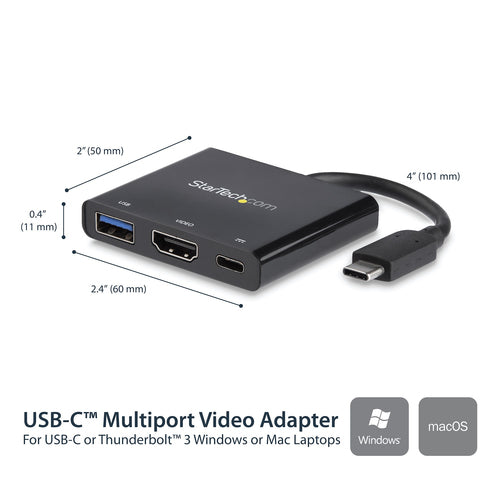 Startech Usb-C (T/Bolt3) Multiport Adapter, 4K Hdmi, Usb, Single Display, 60W Pd, 3Yr