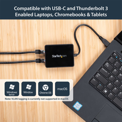 Startech Usb-C To Dual Gbe Adapter, USB 3.0(1), Black, 2Yr