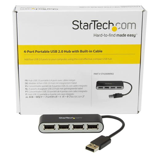 Startech 4 Port Usb2.0 Hub, Mini, Inbuilt Cable, 2Yr