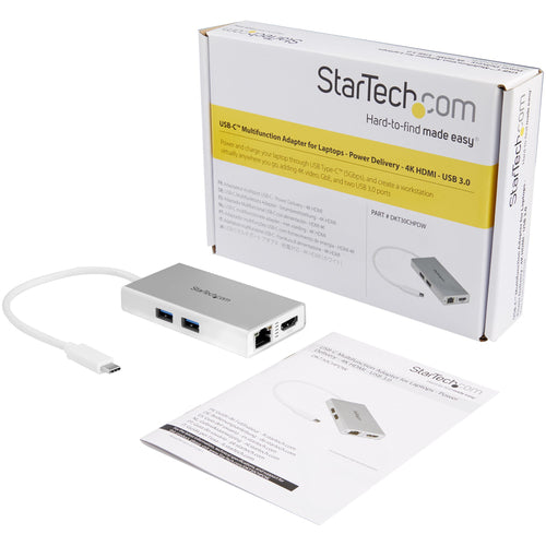 Startech Usb-C Multiport Adapter, 4K, Hdmi, Gbe, Usb(2), Single Display, 48W, 3Yr