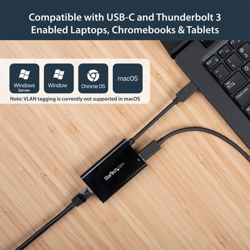 Startech Usb-C To Gbe Adapter, Tb3 Compatible, Usb-C Pd, Black, 2Yr