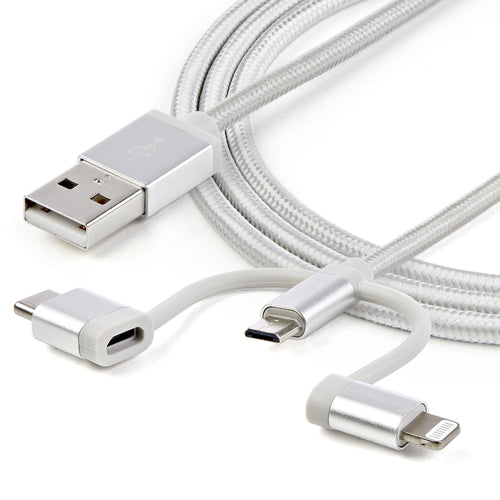 Startech 1M Usb2.0 To Multiports Cable, Braided, Usb-C/Micro-Usb/Ltn, White,2Yr