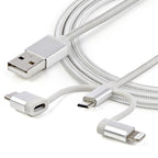 Startech 1M Usb2.0 To Multiports Cable, Braided, Usb-C/Micro-Usb/Ltn, White,2Yr