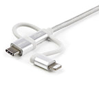 Startech 1M Usb2.0 To Multiports Cable, Braided, Usb-C/Micro-Usb/Ltn, White,2Yr